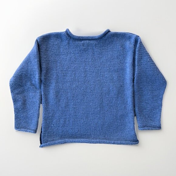 Avenue Hand Knit Wool Sweater Women's Size Med Thick Crew Neck Blue Colorblock - Picture 2 of 6